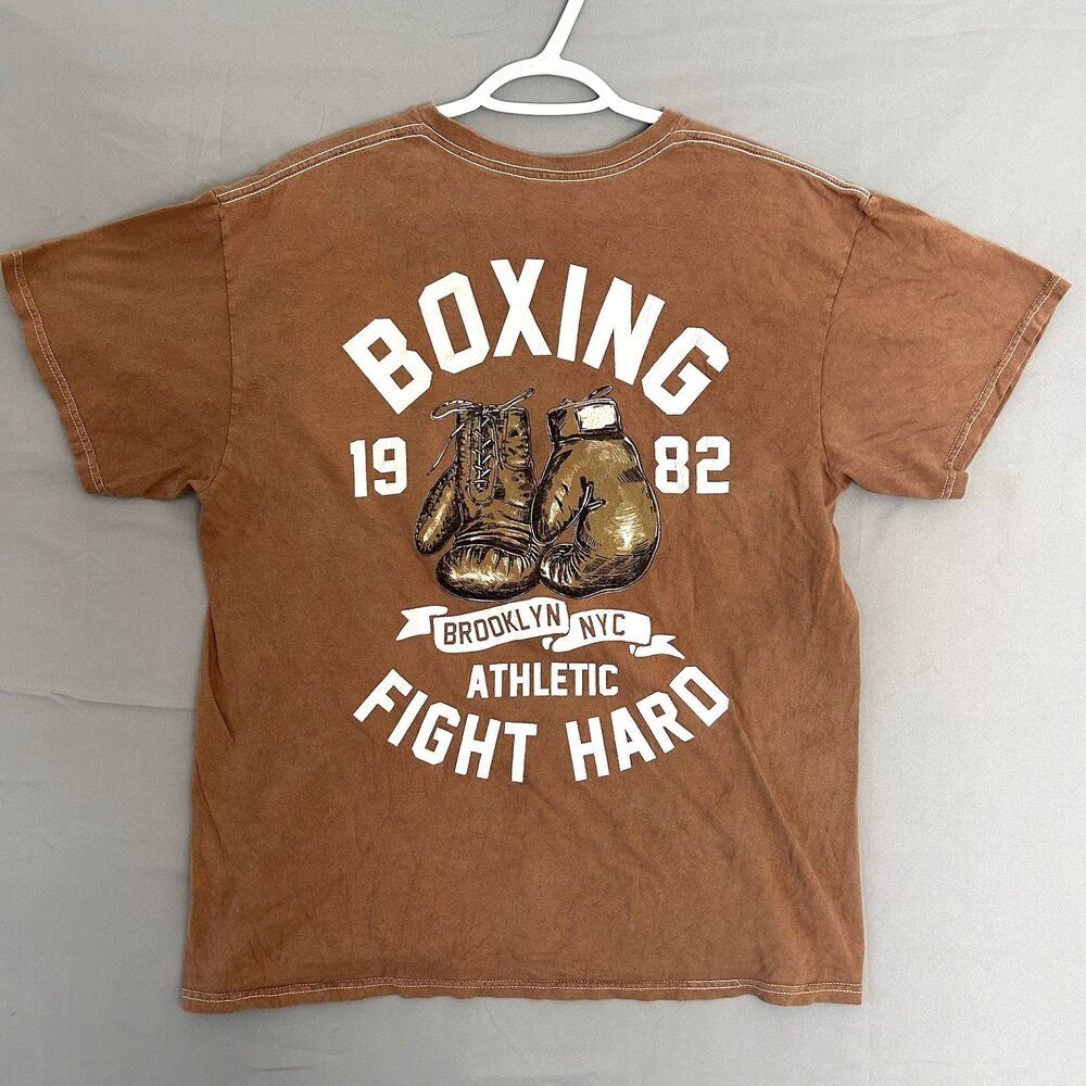 Vintage 1982 Boxing T-Shirt Brown First Hard Graphic Tee Retro Sports Size